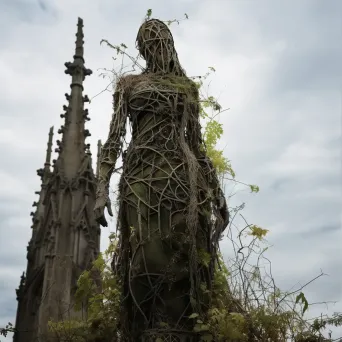 Decaying Gothic cathedral covered in ivy under dramatic sky - Image 3