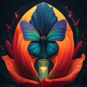 Beautiful butterfly emerging from a colorful flower, symbolizing personal transformation - Image 1