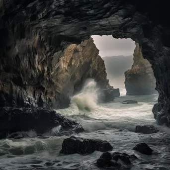 Waves crashing on coastal caves during a storm - Image 1