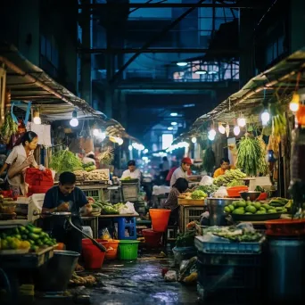 Urban night market with vendors and customers - Image 1