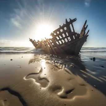 Shattered Remnants of Shipwreck with Light Rays