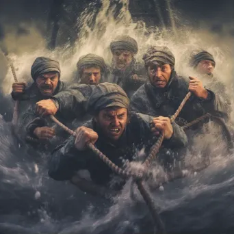 Image of sailors skillfully navigating through treacherous waters on their vessel - Image 1