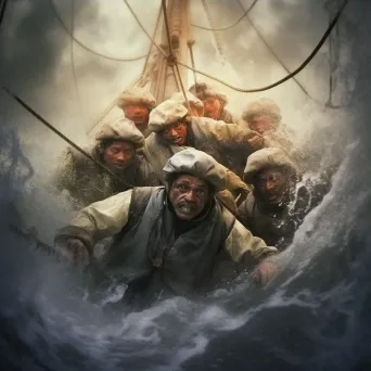 Image of sailors skillfully navigating through treacherous waters on their vessel - Image 3