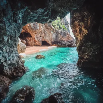 Grotto with sandy beach and clear water - Image 1