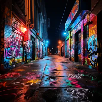 Colorful graffiti in a vibrant alleyway at night - Image 2