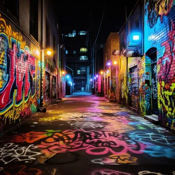 Colorful graffiti in a vibrant alleyway at night - Image 3