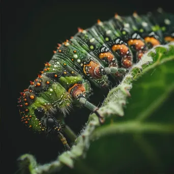 Caterpillar eating a leaf in detailed view - Image 2