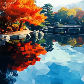 Tranquil low poly lake reflections in subtle gradient polygons - Image 1