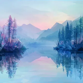 Tranquil low poly lake reflections in subtle gradient polygons - Image 3