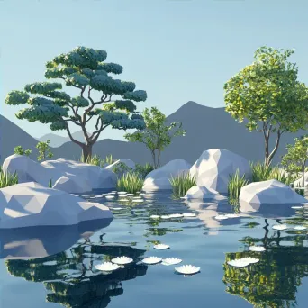 Tranquil low poly lake reflections in subtle gradient polygons - Image 4