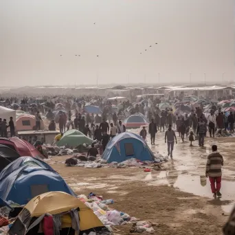 Overcrowded refugee camp with families in temporary shelters - Image 3