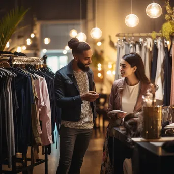 Fashion consultant helping a customer in a stylish boutique. - Image 3