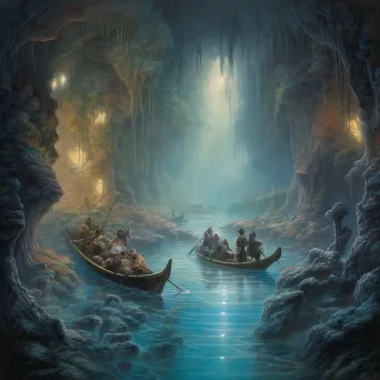 Underworld river with ethereal boats guided by a hooded ferryman - Image 4