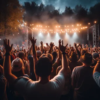 Full band performing at an outdoor festival with engaged audience. - Image 1