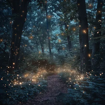 Enchanted forest with fireflies and starry sky - Image 2