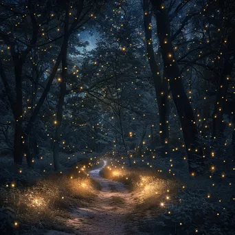 Enchanted forest with fireflies and starry sky - Image 3