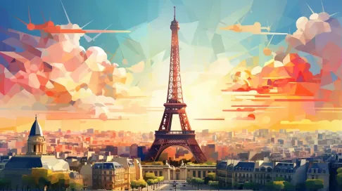 Bright and vibrant, low poly representation of Paris with Eiffel Tower - Image 1