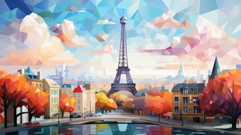 Bright and vibrant, low poly representation of Paris with Eiffel Tower - Image 3