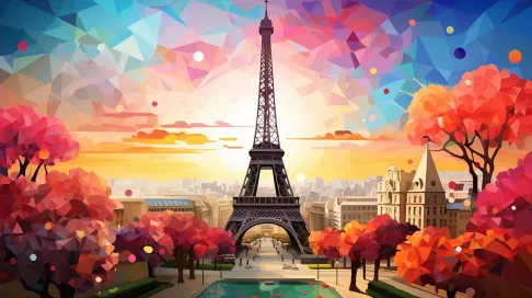 Bright and vibrant, low poly representation of Paris with Eiffel Tower - Image 4