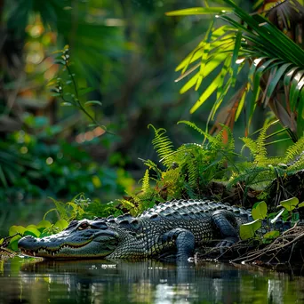 Crocodile basking in the sun on the riverbank. - Image 2