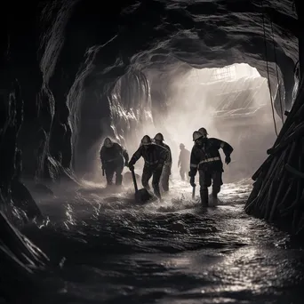 Miners laboring in a traditional salt mine in black and white - Image 4