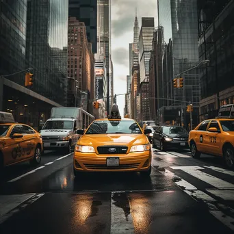 Yellow taxi cab in a busy city intersection - Image 1