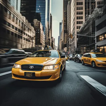 Yellow taxi cab in a busy city intersection - Image 3