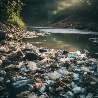 Polluted river with plastic waste depicting environmental issue - Image 3