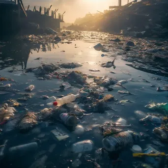 Polluted river with plastic waste depicting environmental issue - Image 4