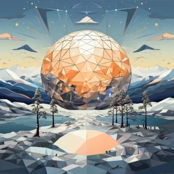 Geometric geodesic dome in a winter landscape portrayed in low poly style - Image 3