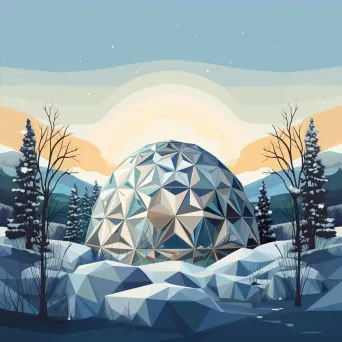 Geometric geodesic dome in a winter landscape portrayed in low poly style - Image 4