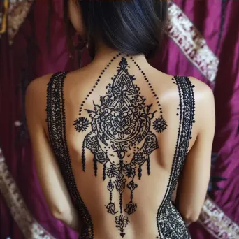 Woman adorned with intricate full-body henna designs in earthy tones - Image 4