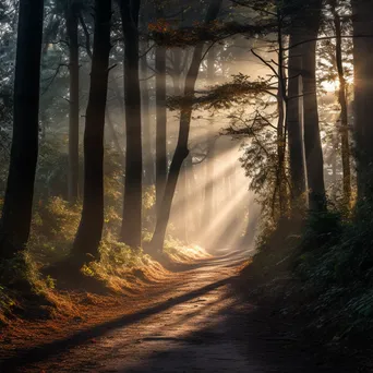 Winding path in a fog-covered forest - Image 1