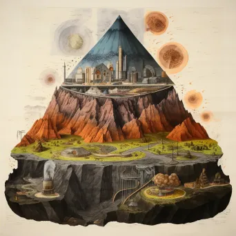 Detailed ink drawing of a volcano cross-section showing geological layers, magma chamber, and eruption phases - Image 4