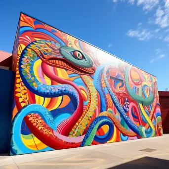 Vibrant graffiti-style mural of Australian Aboriginal Rainbow Serpent - Image 1