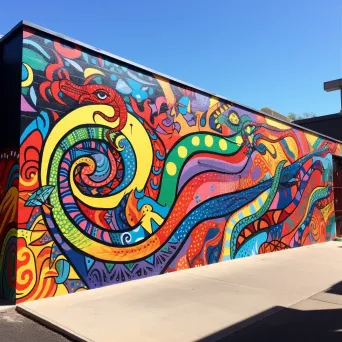 Vibrant graffiti-style mural of Australian Aboriginal Rainbow Serpent - Image 3