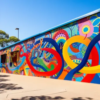 Vibrant graffiti-style mural of Australian Aboriginal Rainbow Serpent - Image 4