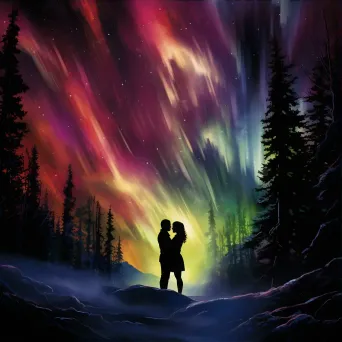 Dreamlike painting of a couple sharing a kiss under the aurora borealis - Image 3