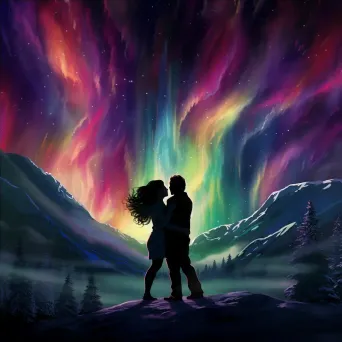 Dreamlike painting of a couple sharing a kiss under the aurora borealis - Image 4