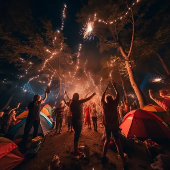 Friends dancing around a bright bonfire at night - Image 3