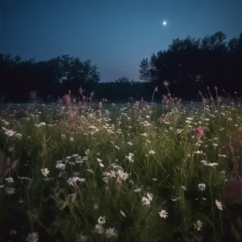 Moonlit meadow with blooming wildflowers - Image 2