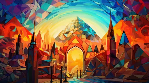 Riotous display of polygonal colors in a low poly mosaic with Egyptian influences - Image 3