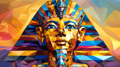 Riotous display of polygonal colors in a low poly mosaic with Egyptian influences - Image 4