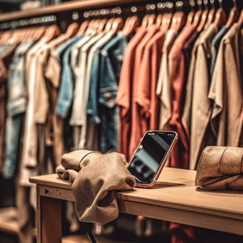 Organized clothing on hangers in a boutique with warm lighting. - Image 4