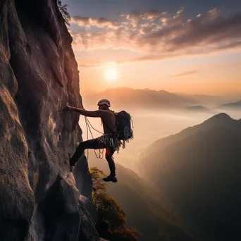 Climber Reaching Summit at Sunrise