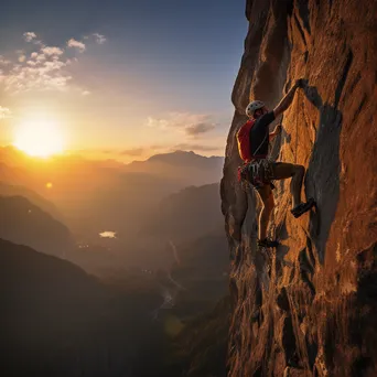 Climber reaching summit of cliff at sunrise - Image 4