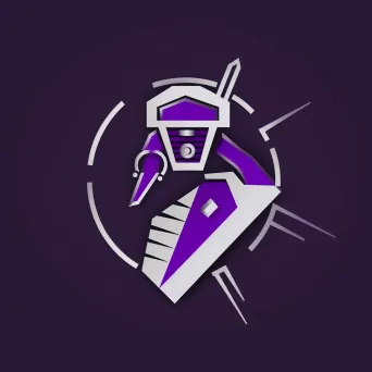 Futuristic and dynamic logo design with robot arm icon in purple and silver colors - Image 1