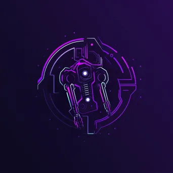 Futuristic and dynamic logo design with robot arm icon in purple and silver colors - Image 2