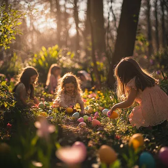 Easter Egg Hunt in Blooming Garden