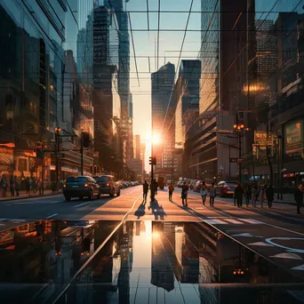 Urban street scene with digital grids between skyscrapers at dusk, photographed with a Fujifilm X-T4. - Image 4